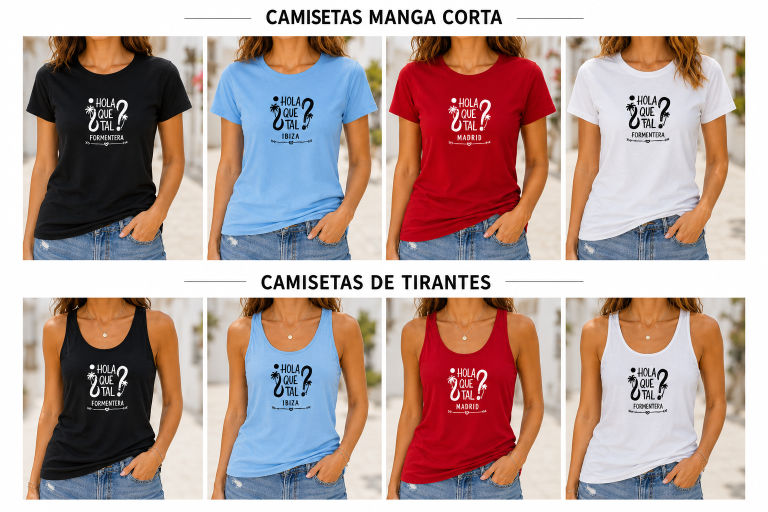 CAMISETA MUJER DE MANGA CORTA Y DE TIRANTES "PALMERAS"